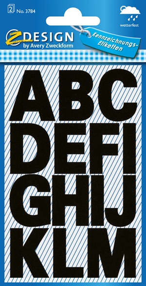 Avery Manuel etiketten in de vorm van letters A-Z, 25 mm groot, zwart, 30 stuks.